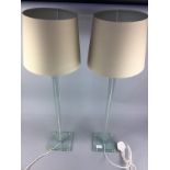 A PAIR OF MODERN GLASS TABLE LAMPS AND THREE OTHER LAMPS