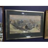 A LOT OF TWO WATERCOLOUR LANDSCAPE SCENES AND TWO ETCHINGS