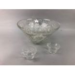 A MOULDED GLASS PUNCH BOWL AND GLASSES