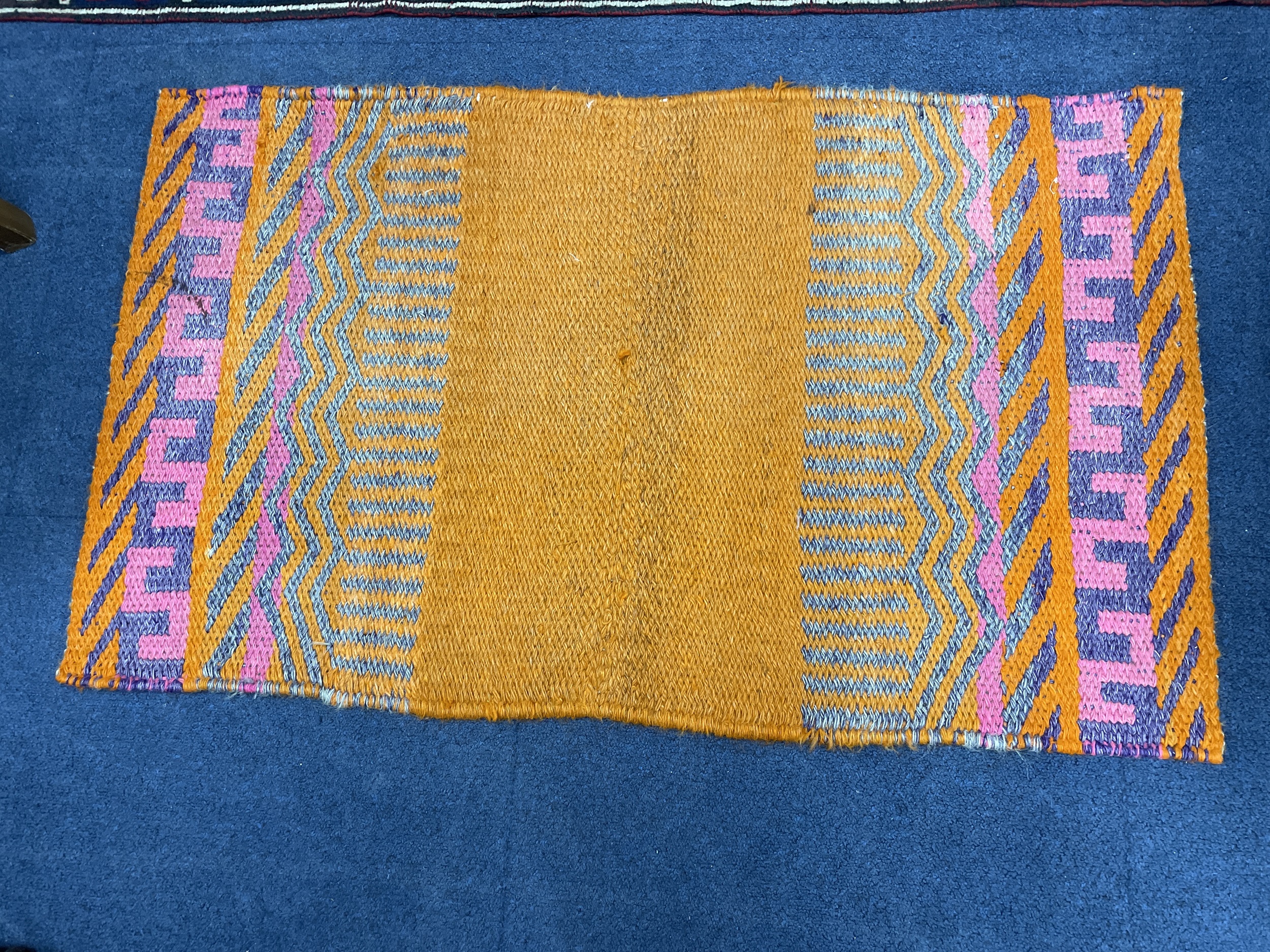 A MIDDLE EASTERN FRINGED AND BORDERED RUNNER AND A RUG - Image 4 of 4