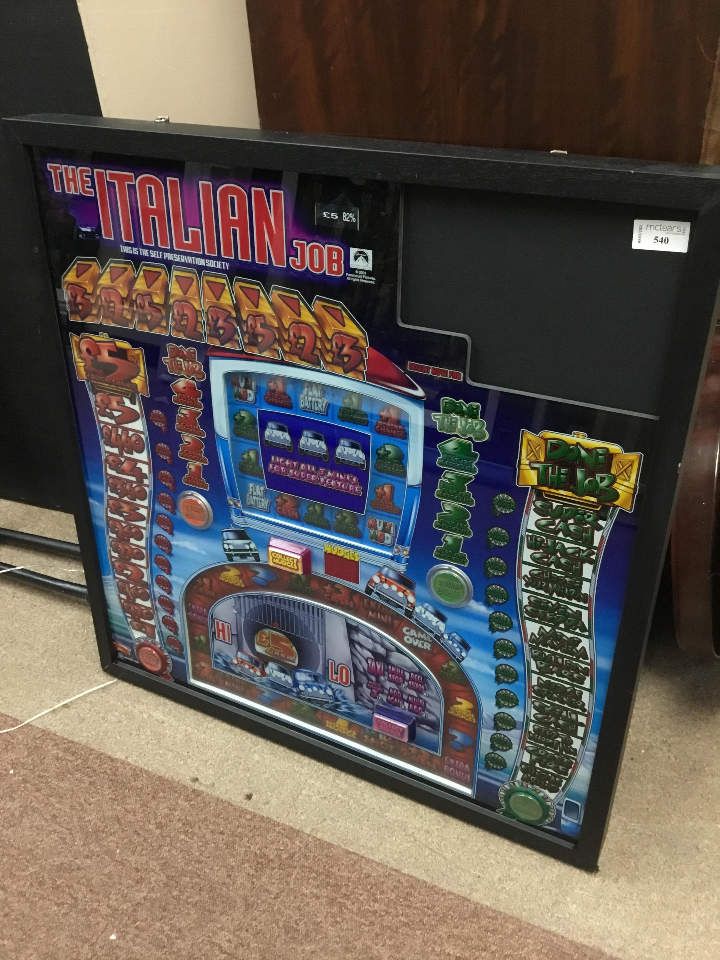 AN ITALIAN JOB LARGE FRUIT MACHINE POP ART, UP-CYCLED VINTAGE FRUIT MACHINE GLASS