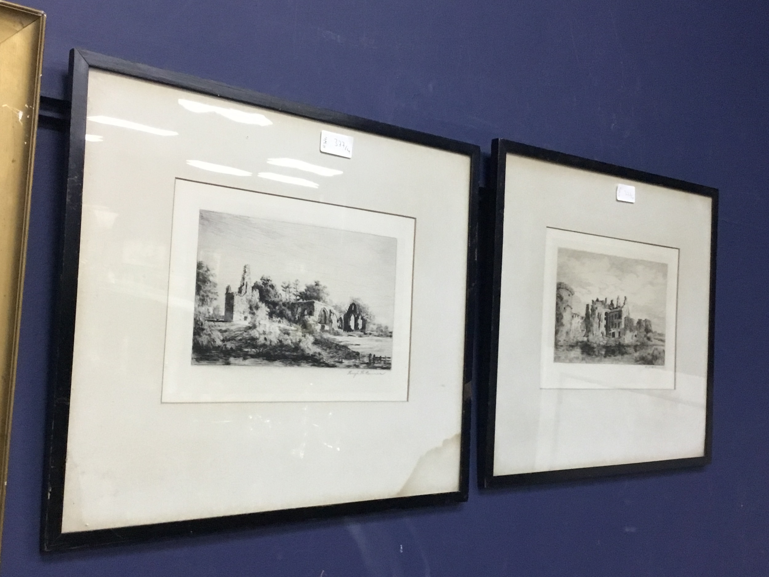 A LOT OF TWO WATERCOLOUR LANDSCAPE SCENES AND TWO ETCHINGS - Image 3 of 4