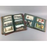 A VINTAGE POSTCARD ALBUM, TWO OTHER ALBUMS AND CIGARETTE CARDS