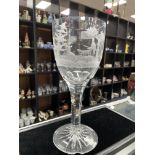AN ETCHED WINE GLASS OF LARGE PROPORTIONS