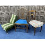 A LATE VICTORIAN EBONISED NURSING CHAIR AND TWO OTHERS