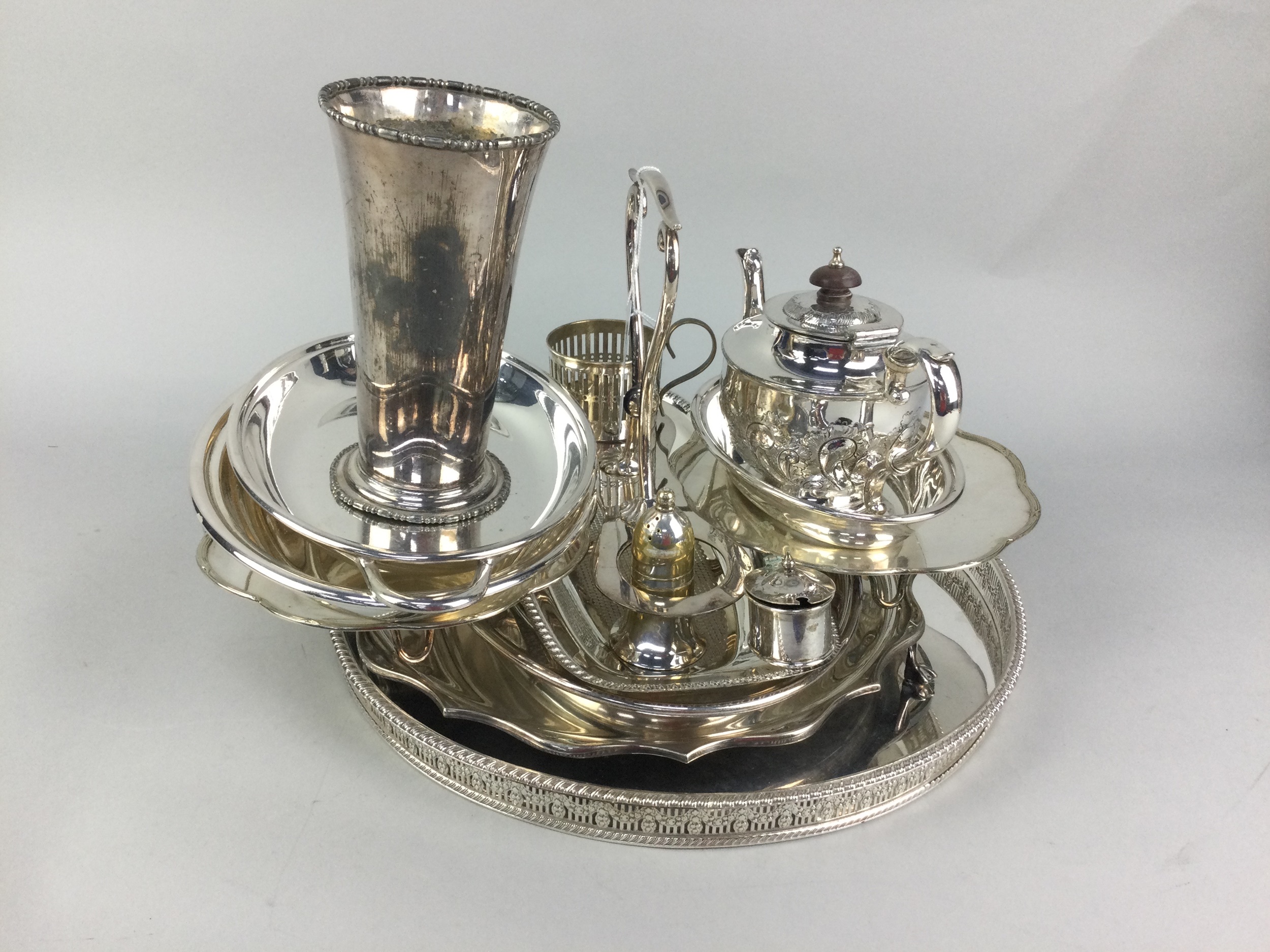 A SILVER PLATED CIRCULAR TRAY AND OTHER PLATE - Image 2 of 2