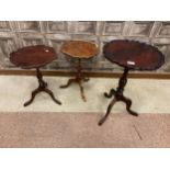 A LOT OF THREE MAHOGANY TRIPOD WINE TABLES