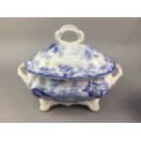 A BLUE AND WHITE TWIN HANDLED TUREEN AND OTHER CERAMICS