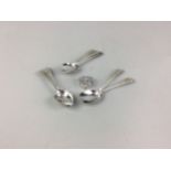 AN EDWARDIAN HEART SHAPED SILVER PILL BOX AND SILVER TEASPOONS