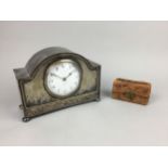 A MAPPIN & WEBB MANTEL CLOCK AND A PAIR OF OPERA GLASSES