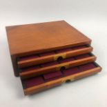 A MAHOGANY THREE DRAWER COIN CHEST