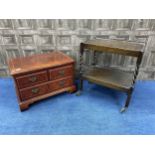 A MAHOGANY TWO TIER TROLLEY AND A REPRODUCTION CABINET