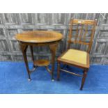 A MAHOGANY OCCASIONAL TABLE AND A MAHOGANY SINGLE CHAIR