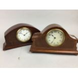 A HENDERSON'S OF DUNDEE INLAID MAHOGANY MANTEL CLOCK AND ANOTHER