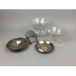 A CRYSTAL BOWL AND OTHER CRYSTAL AND PLATED ITEMS