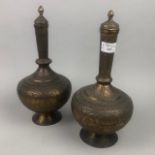 A PAIR OF EASTERN BRASS VASES