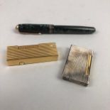 A DUNHILL LIGHTER, ALONG WITH A DUNHILL LIGHTER AND A FOUNTAIN PEN