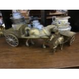 A BRASS HORSE AND CART AND OTHER ITEMS