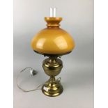 A LOT OF TWO CONVERTED BRASS OIL LAMPS