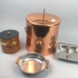 A 20TH CENTURY COPPER COAL BIN AND OTHER ITEMS