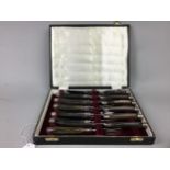 A SET OF MOTHER OF PEARL HANDLED FRUIT KNIVES IN FITTED CASE AND OTHERS