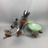 AN ART DECO THREE BRANCH CEILING LIGHT AND THREE OTHER GLASS SHADES