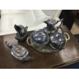 A SILVER PLATED FOUR PIECE TEA AND COFFEE SERVICE AND OTHER SILVER PLATED WARE