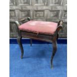 AN EARLY 20TH CENTURY UPHOLSTERED PIANO STOOL