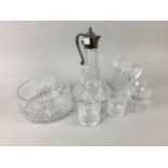 A CRYSTAL DECANTER AND OTHER GLASS WARE