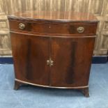 A MAHOGANY INLAID BOWFRONT CUPBOARD CHEST