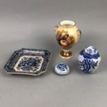 A CHINESE BLUE AND WHITE LIDDED INK DISH AND OTHER ITEMS