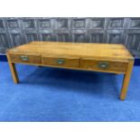 A YEW WOOD COFFEE TABLE AND ANOTHER UNIT