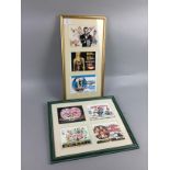 A FRAMED SET OF THREE JAMES BOND POSTCARDS, ALONG WITH CARRY ON POSTCARDS