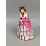 A ROYAL DOULTON FIGURE OF 'A VICTORIAN LADY' AND A VASE