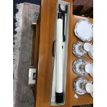 A BOXED JAPANESE TELESCOPE, ALONG WITH A SNOOKER CUE AND TOCHERE