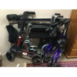 THREE TRI WHEEL MOBILITY WALKING FRAMES AND A WHEELCHAIR