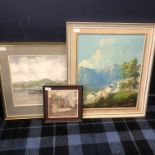 A LOT OF TWO WATERCOLOURS AND AN OIL PAINTING