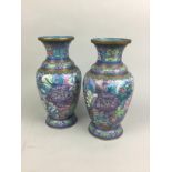 A PAIR OF 20TH CENTURY CHINESE CLOISONNE VASES AND OTHER ITEMS