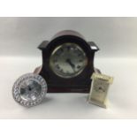 AN EDWARDIAN MAHOGANY MANTEL CLOCK AND TWO OTHERS