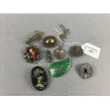 A SIAM SILVER AND GREEN ENAMEL LEAF BROOCH AND OTHER JEWELLERY