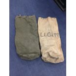 A MILITARY STYLE GREEN CANVAS BAG AND OTHER ITEMS