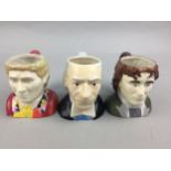A LOT OF THREE DOCTOR WHO CHARACTER JUGS AND A FIGURE
