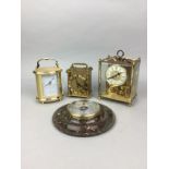 A KOMA 1970S GILT MANTEL CLOCK, TWO FURTHER CLOCKS AND A BAROMETER