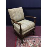 AN EARLY 20TH CENTURY SPRING-ROCKER ARMCHAIR AND THREE OTHER CHAIRS