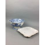 A LATE 19TH CENTURY BELLS POTTERY BLUE AND WHITE PUNCH BOWL AND OTHER CERAMICS