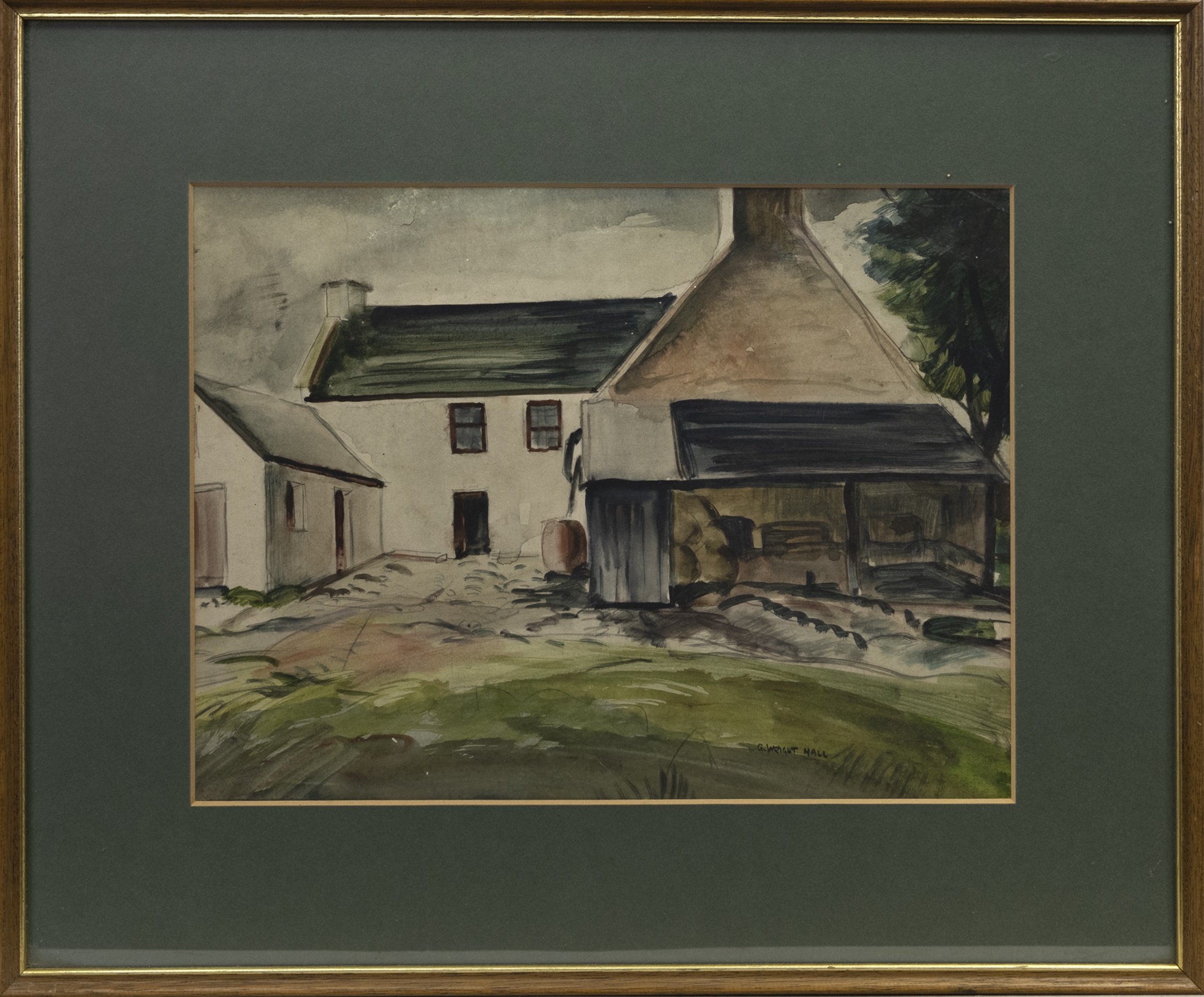 FARM BUILDINGS, A WATERCOLOUR BY GEORGE WRIGHT HALL