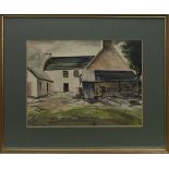 FARM BUILDINGS, A WATERCOLOUR BY GEORGE WRIGHT HALL