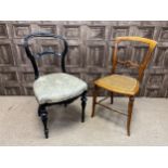 A VICTORIAN EBONISED BEDROOM CHAIR AND ANOTHER BEDROOM CHAIR