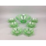 A GREEN TINTED GLASS FRUIT SET