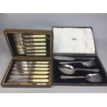 AN OAK CANTEEN OF SILVER PLATED CUTLERY AND OTHER CUTLERY